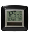 WT-8112U-BL Black Panel Solar Digital Wall Clock with Indoor Tempe Humidity